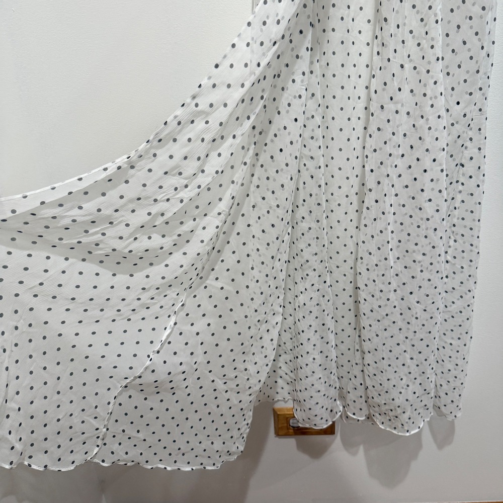 We Are Leone Sheer Ruffle Maxi Robe Dress White Polka Dot Star S/M Resort Vacati - Picture 11 of 16